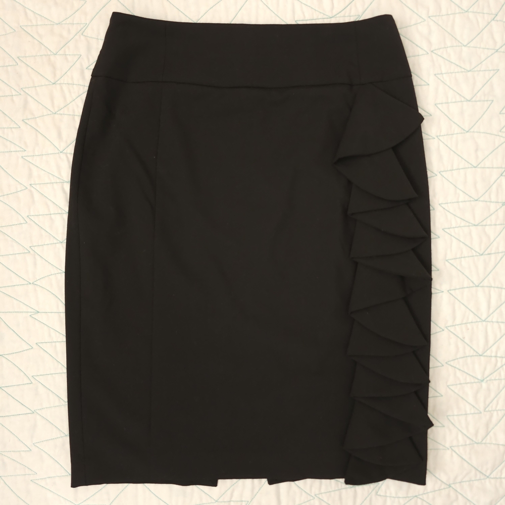 Express Black Side Ruffle Stretch Career Leopard Lined Pencil Skirt